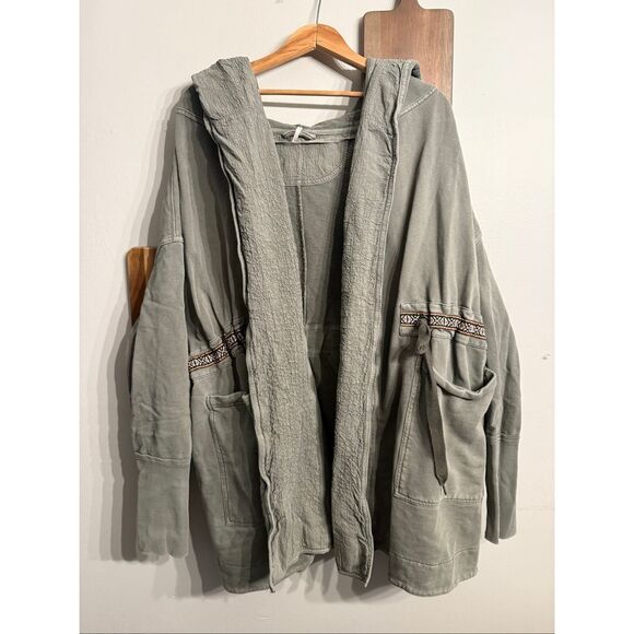 Free People Green Studio City Oversized Utility Hooded Cardigan Jacket Large - Picture 1 of 6